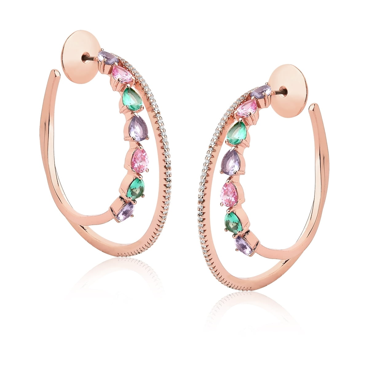 Brinco argola com pedras coloridas banhado a ouro rose - Pétala Jóias