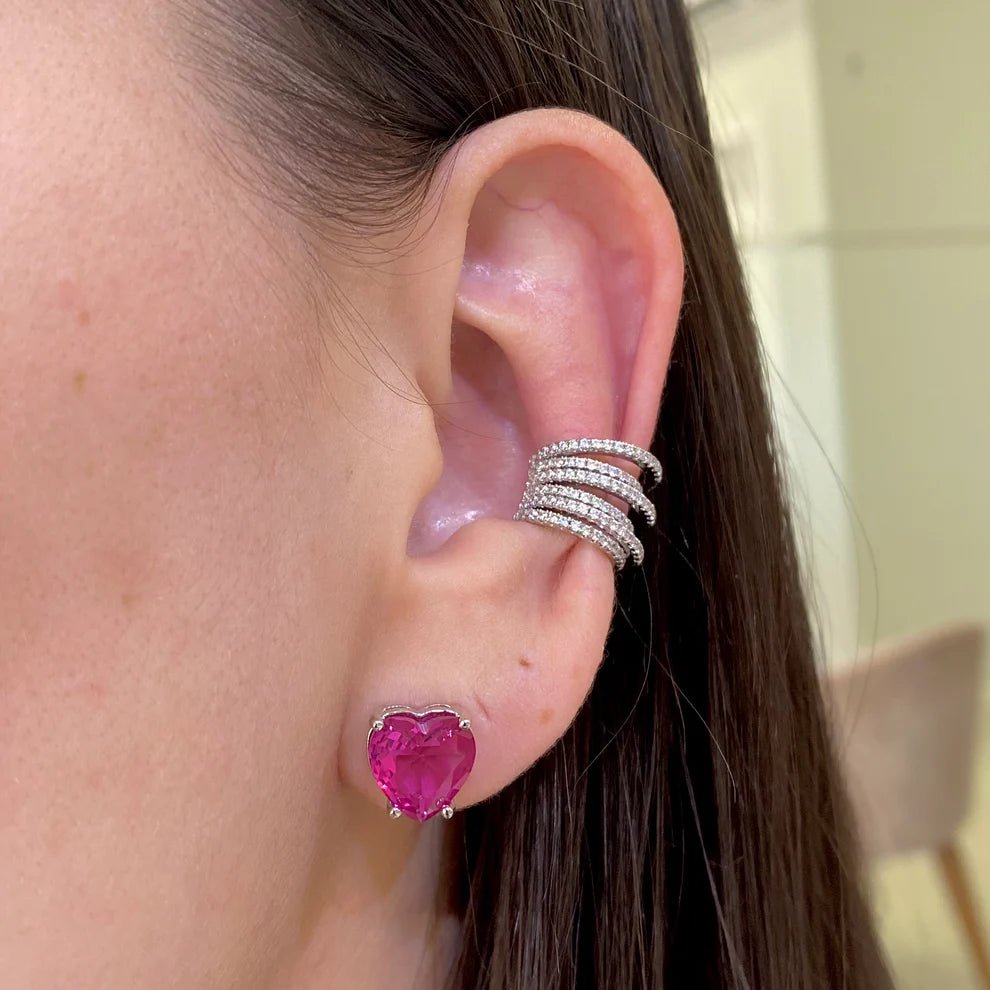 brinco coração rosa ródio - Pétala Jóias