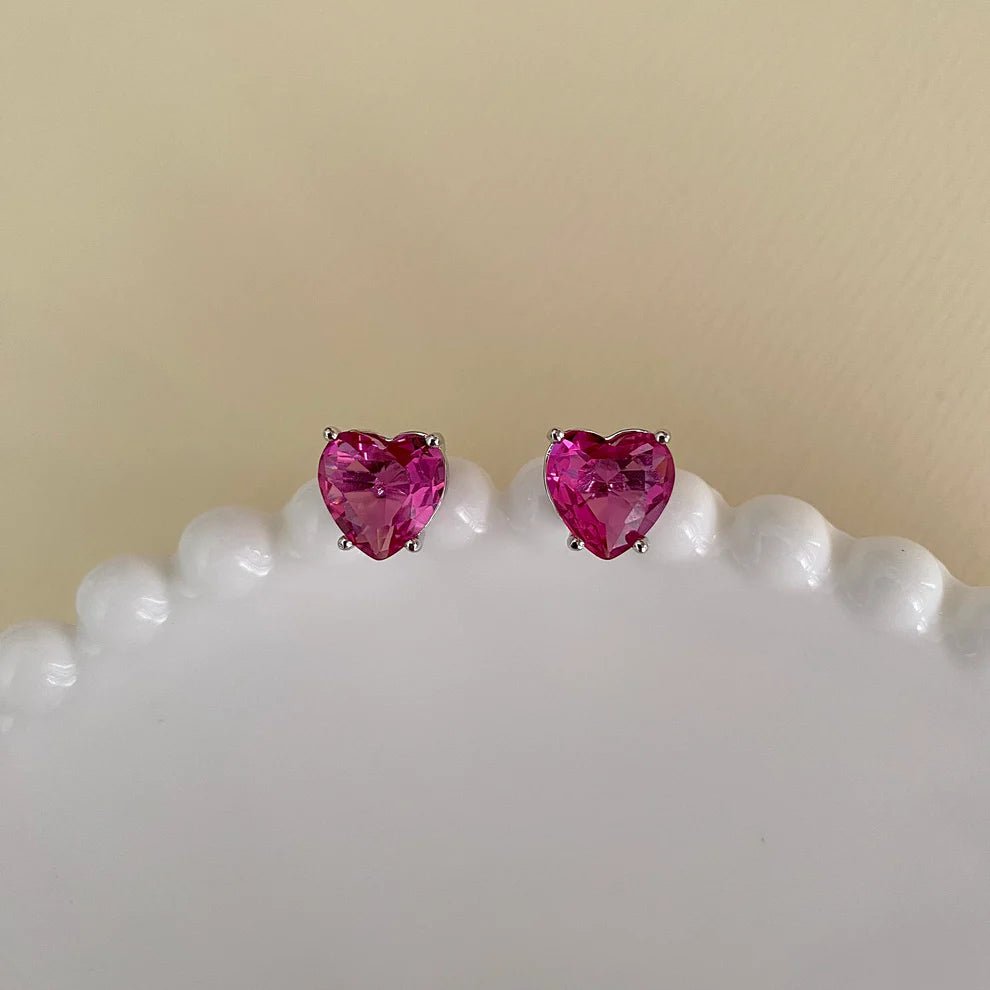 brinco coração rosa ródio - Pétala Jóias