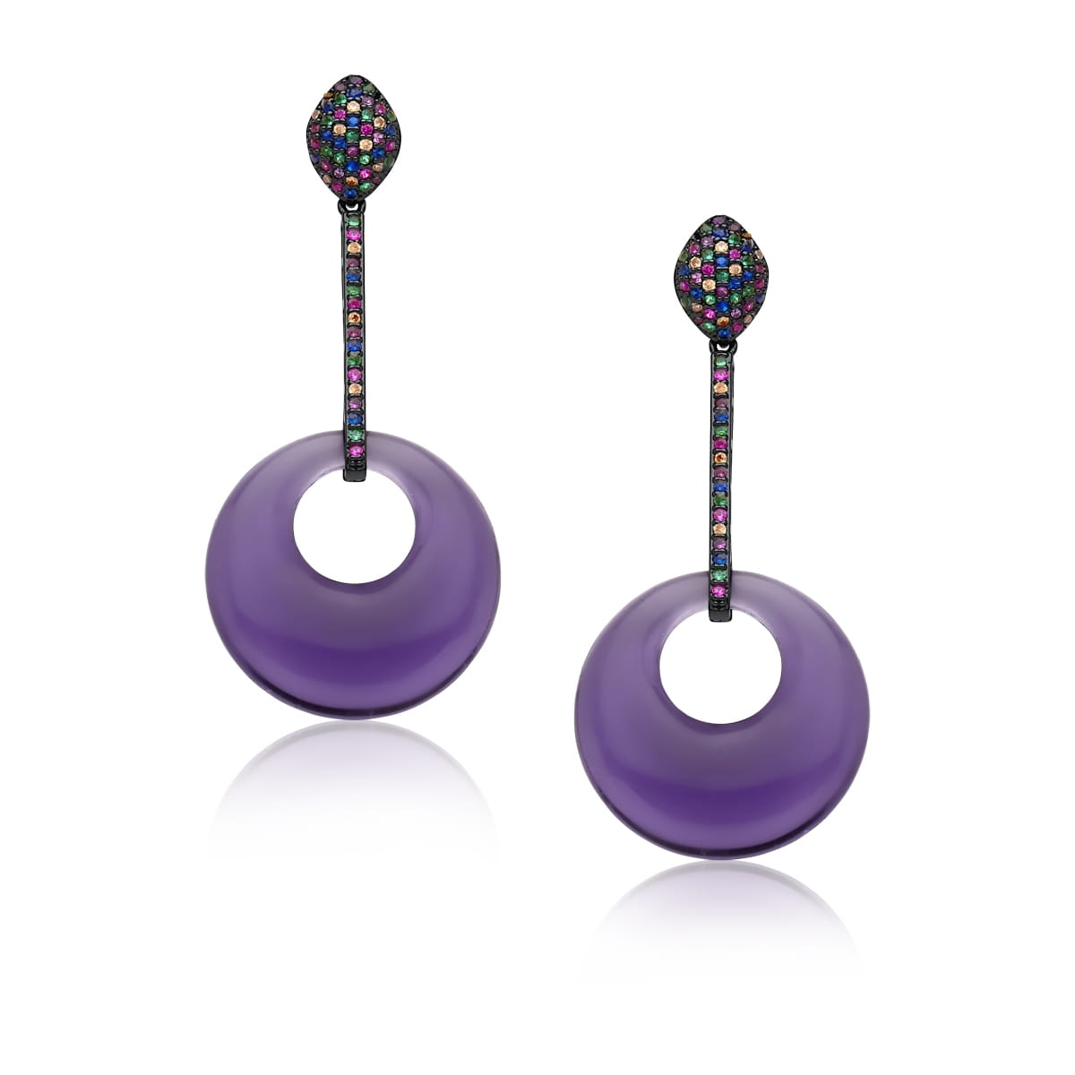 brinco de festa roxo com zirconias coloridas - Pétala Jóias