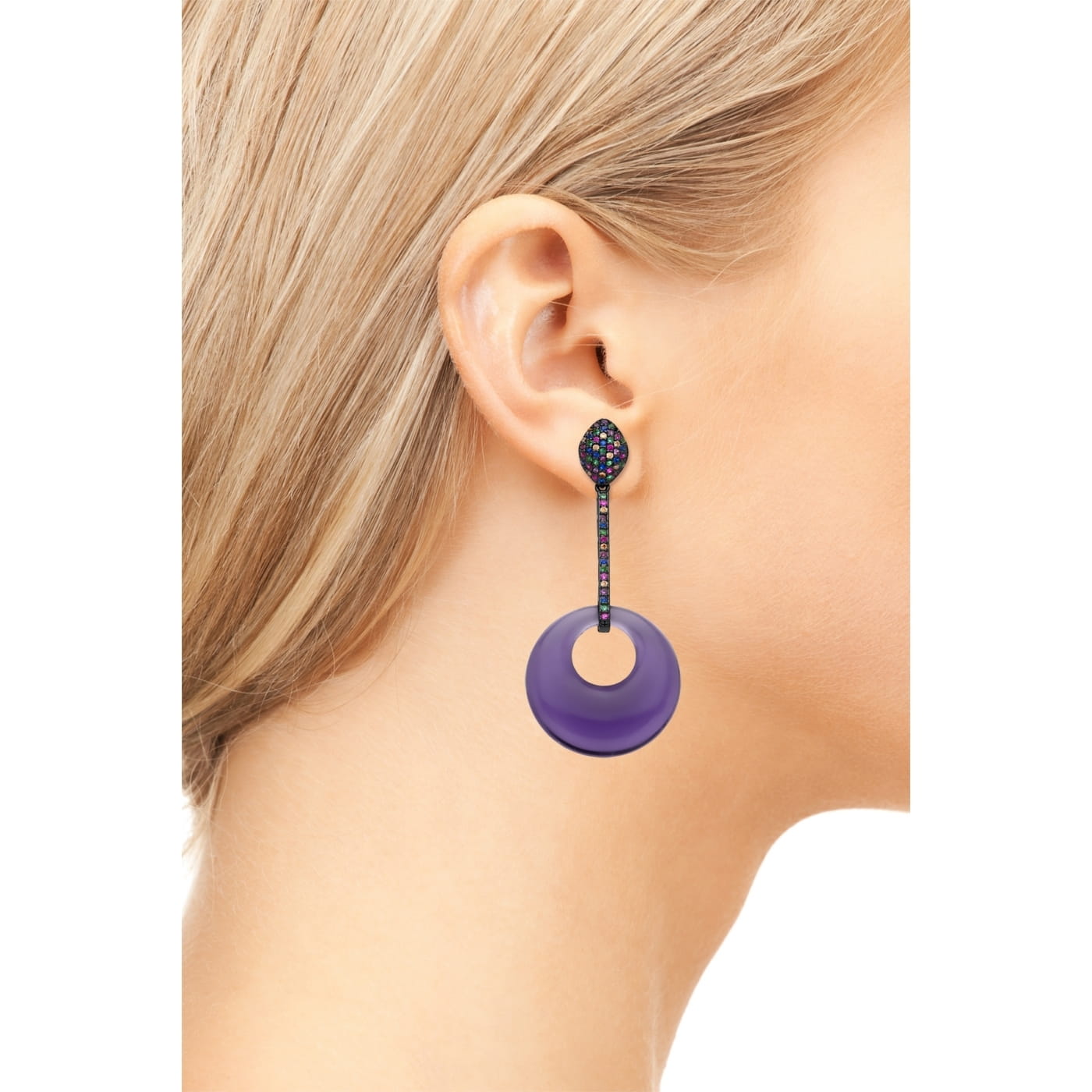 brinco de festa roxo com zirconias coloridas - Pétala Jóias