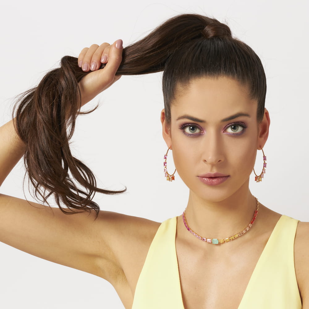 Choker com Cristais Retangulares Coloridos Banho ouro - Pétala Jóias