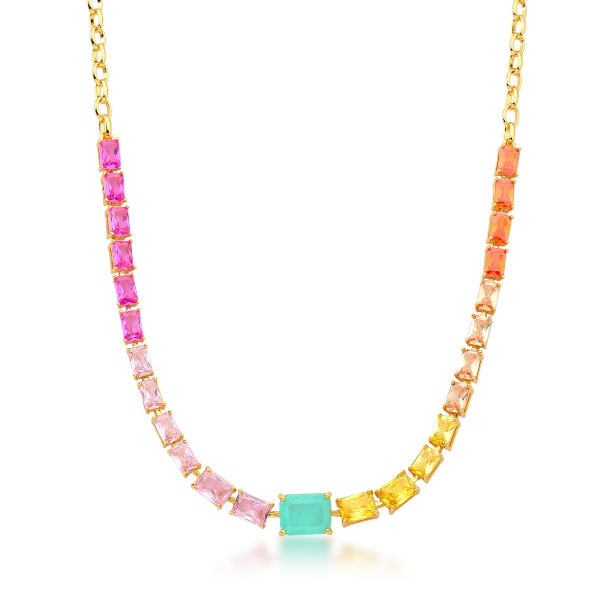 Choker com Cristais Retangulares Coloridos Banho ouro - Pétala Jóias