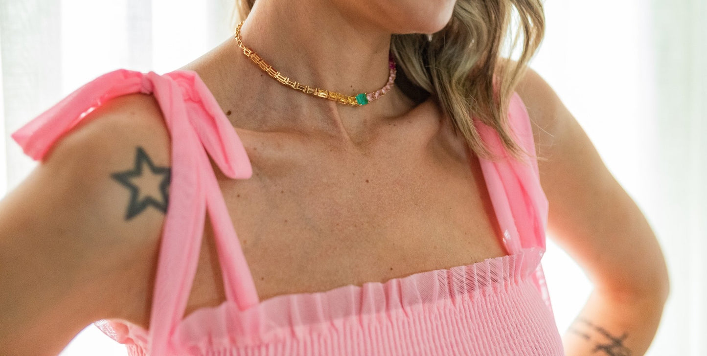 choker pedras zirconias coloridas - Pétala Jóias