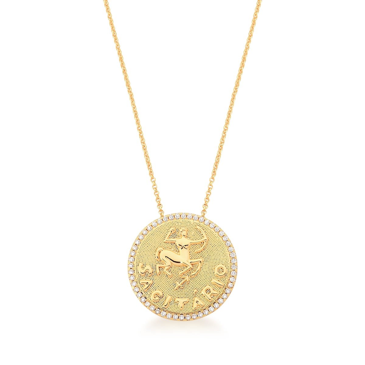 Colar com pingente signo banhado a ouro cravejado zirconias - Pétala Jóias