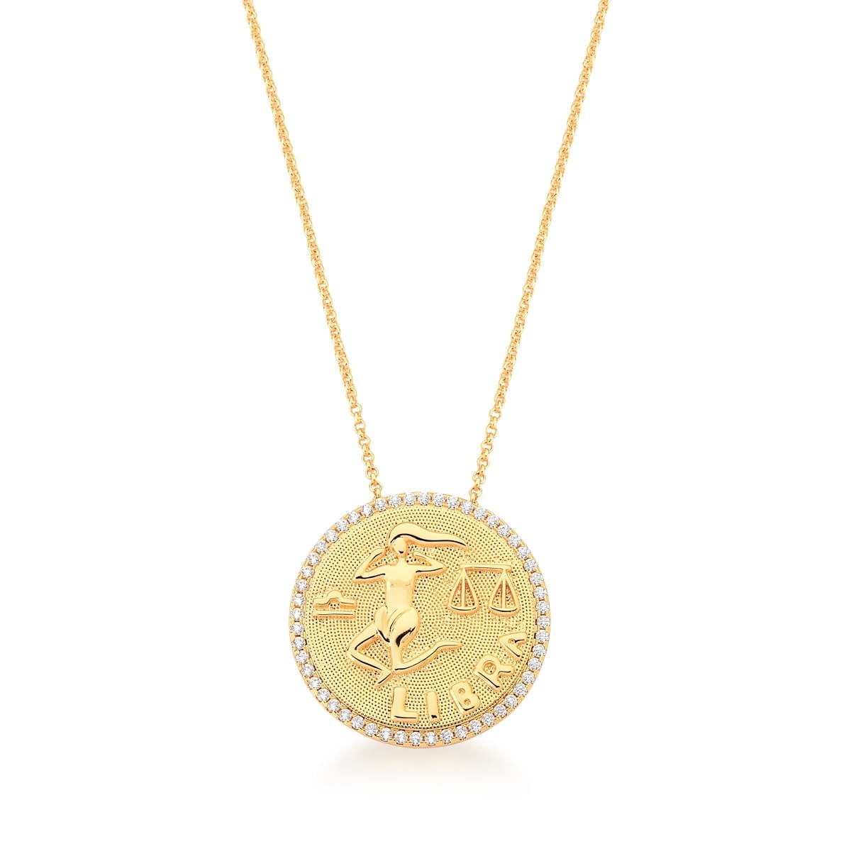 Colar com pingente signo banhado a ouro cravejado zirconias - Pétala Jóias