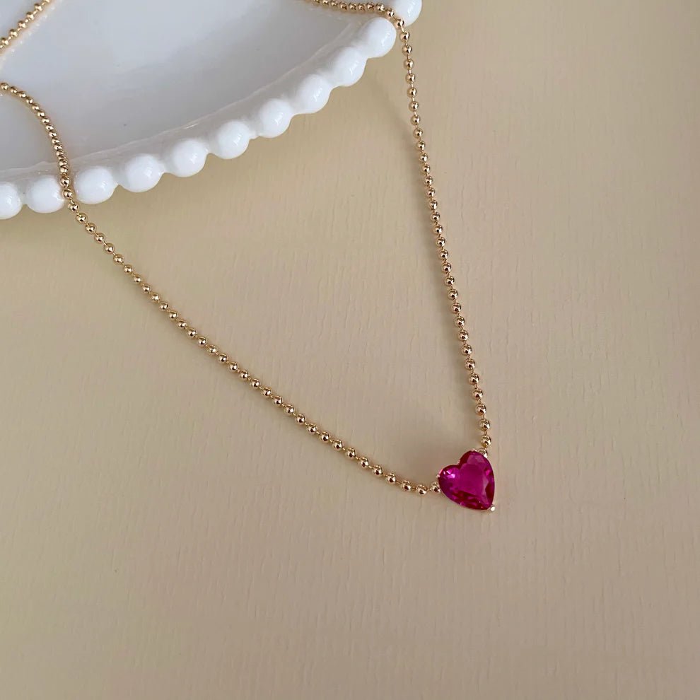 Colar coração rosa - Pétala Jóias