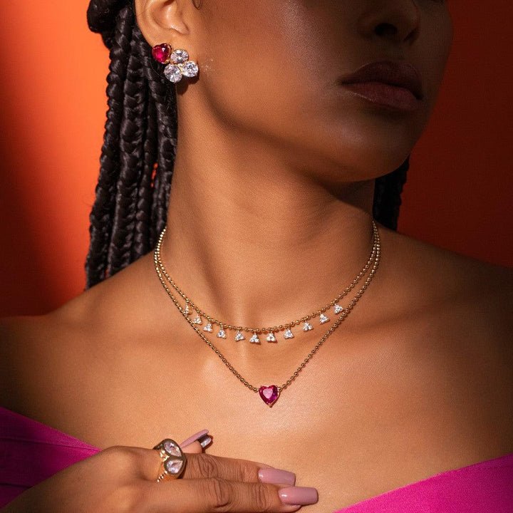 Colar coração rosa - Pétala Jóias