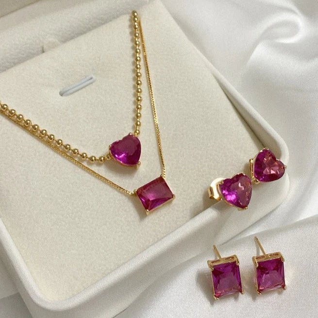 Colar coração rosa - Pétala Jóias
