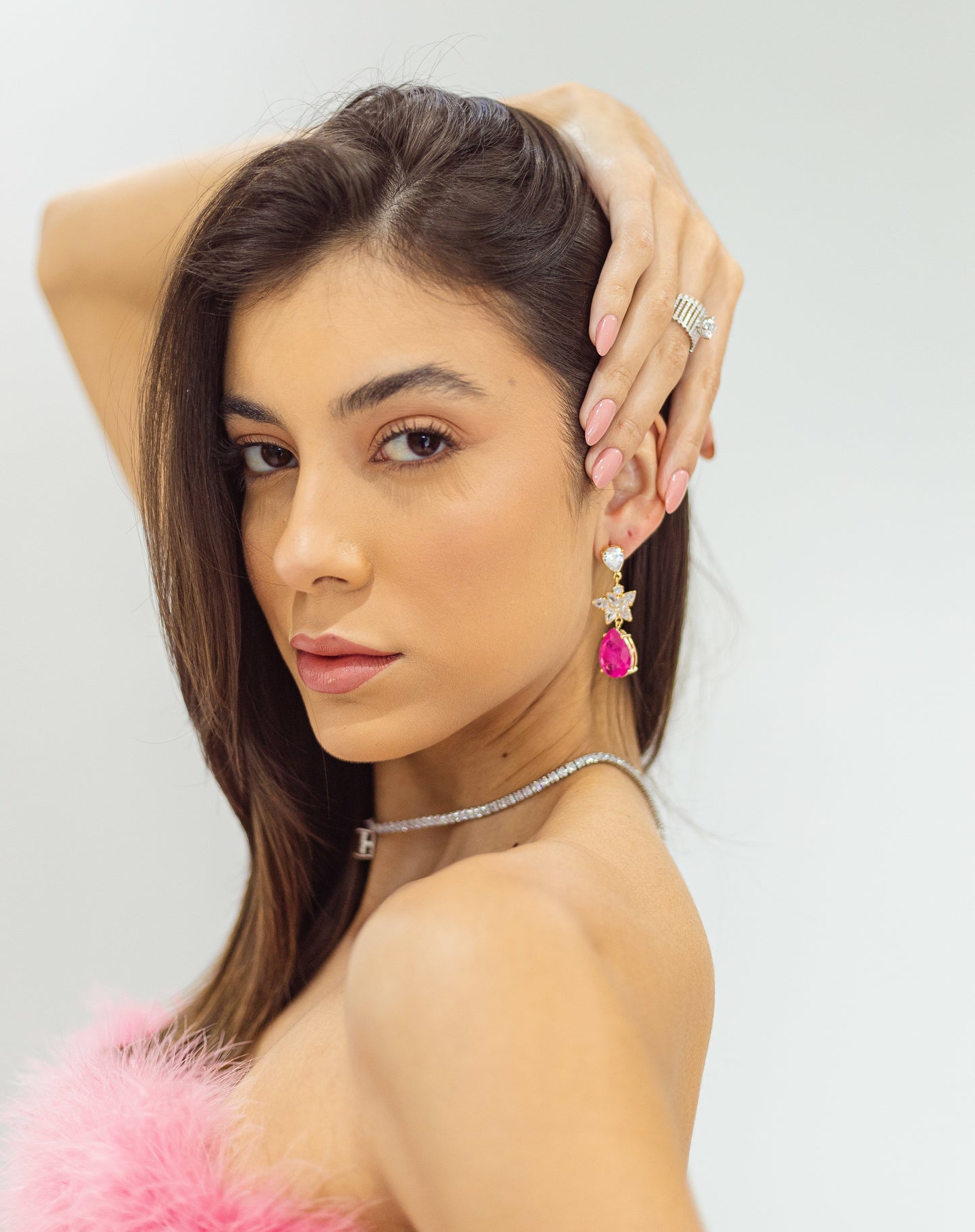 Brinco de festa gota rosa - Pétala Jóias