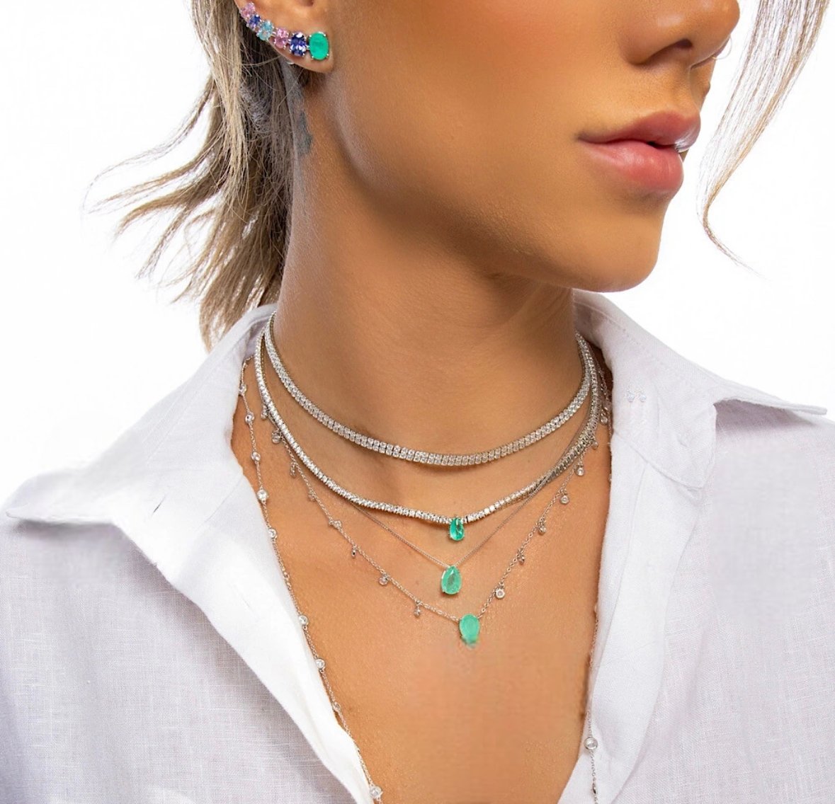ear cuff prata cristais coloridos - Pétala Jóias
