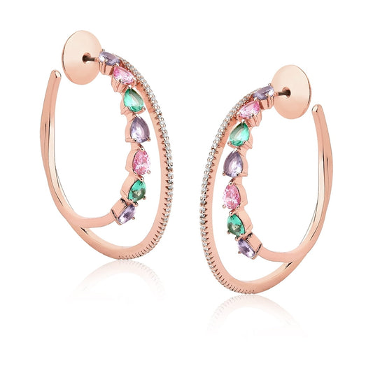 Brinco argola com pedras coloridas banhado a ouro rose - Pétala Jóias