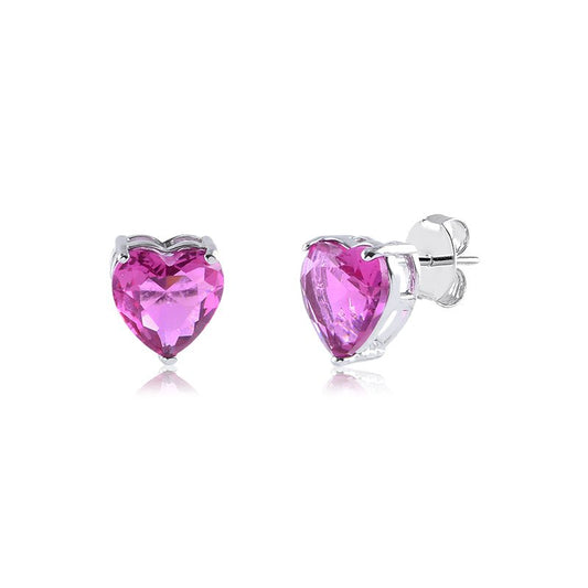 brinco coração rosa ródio - Pétala Jóias
