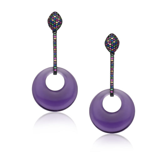 brinco de festa roxo com zirconias coloridas - Pétala Jóias