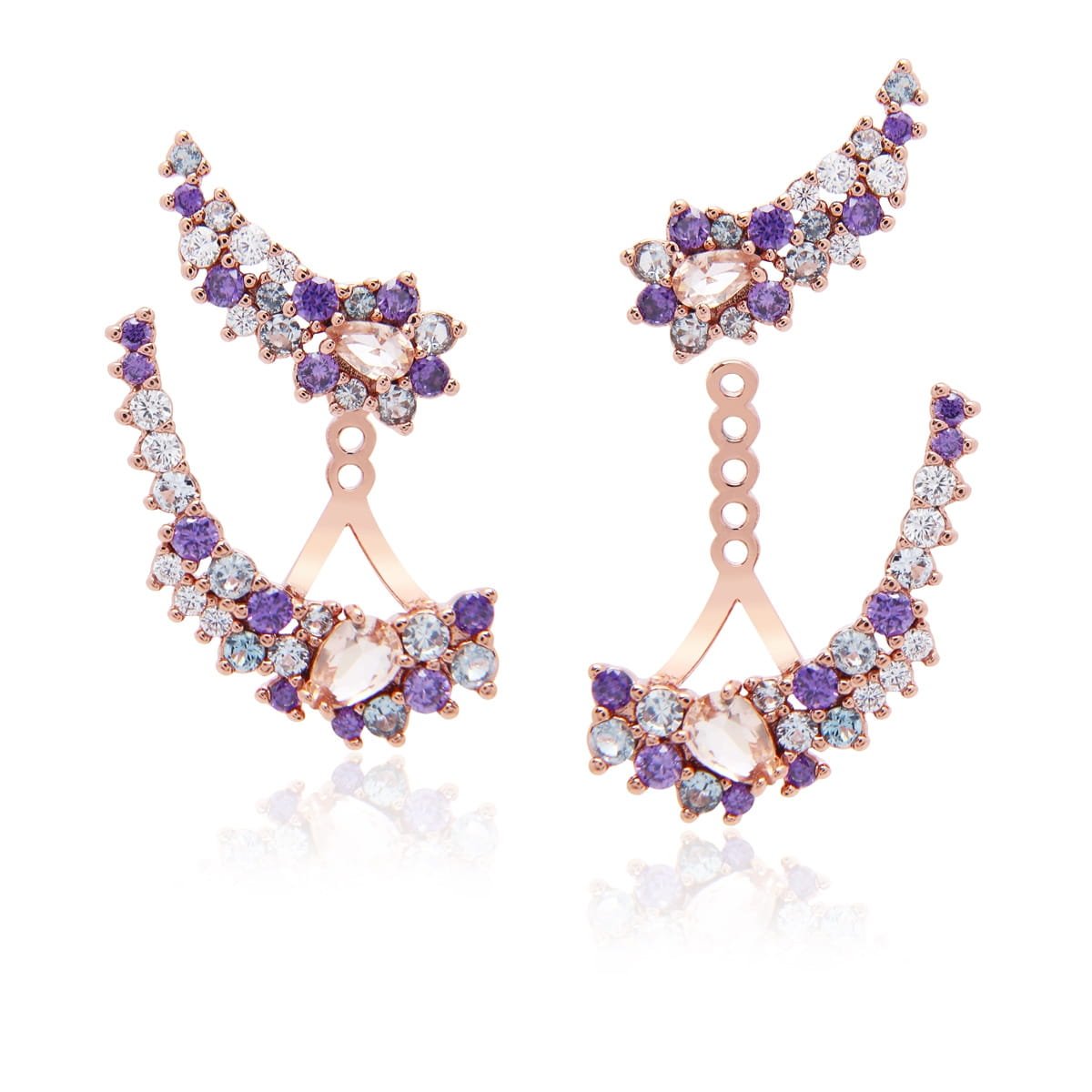 Brinco ear com pedras coloridas rose - Pétala Jóias