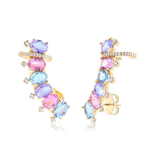 Brinco Ear Cuff colorido c piercing - Pétala Jóias