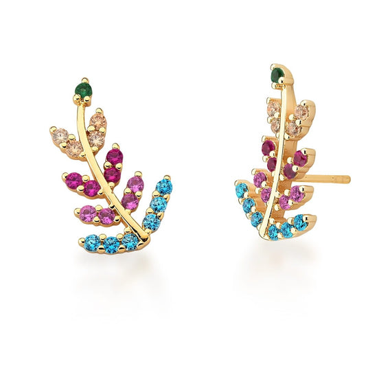 BRINCO Ear Cuff de Folha com Zircônias Coloridas OURO - Pétala Jóias