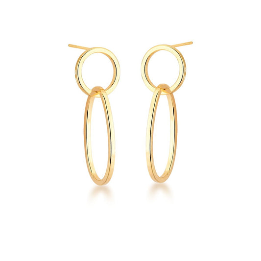Brinco Pêndulo Com Elo Oval Liso Banhado a Ouro - Pétala Jóias