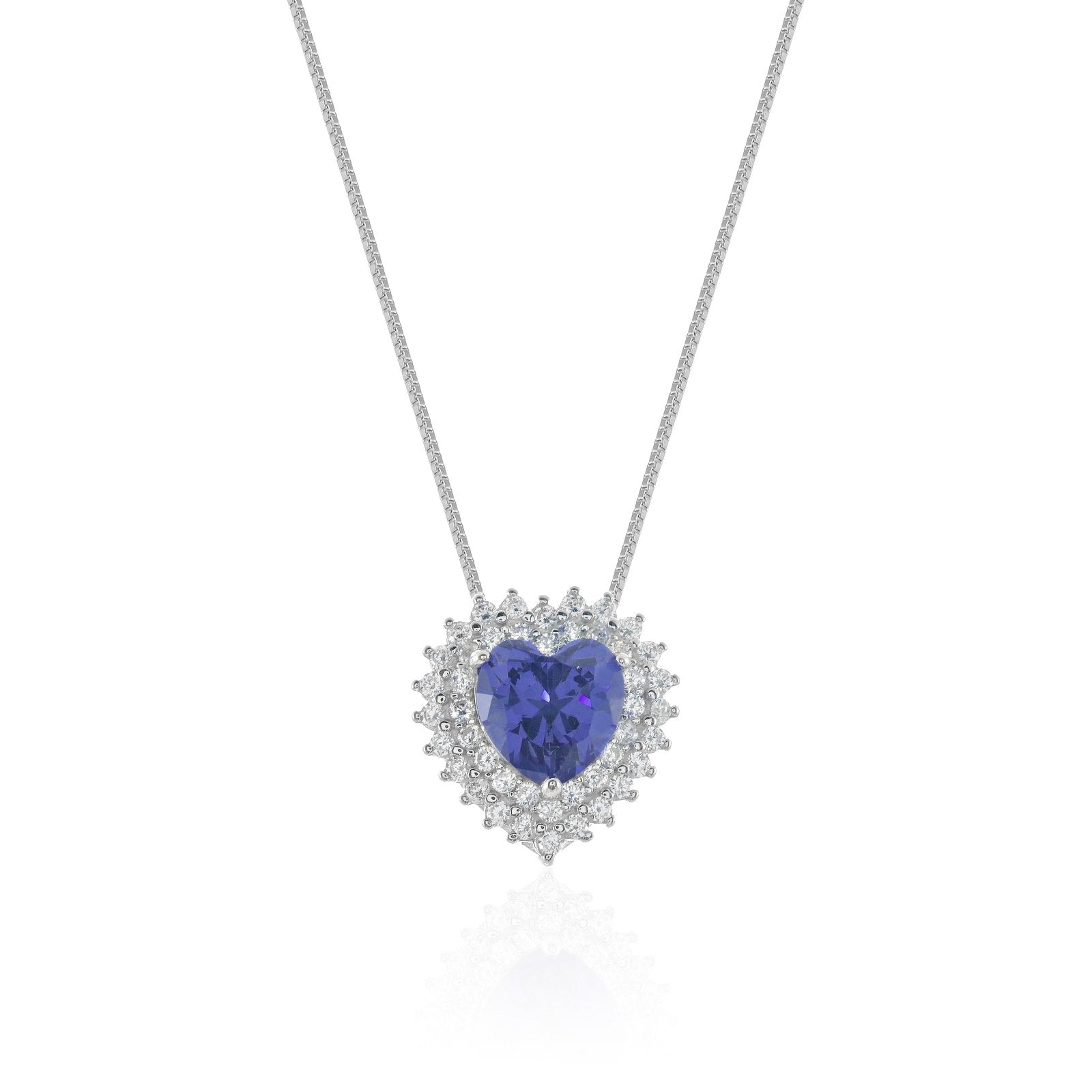Colar azul coracao prata 925 - Pétala Jóias