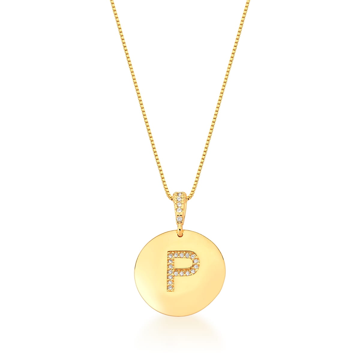 Colar com inicial do nome letra P banhado a ouro 45cm - Pétala Jóias