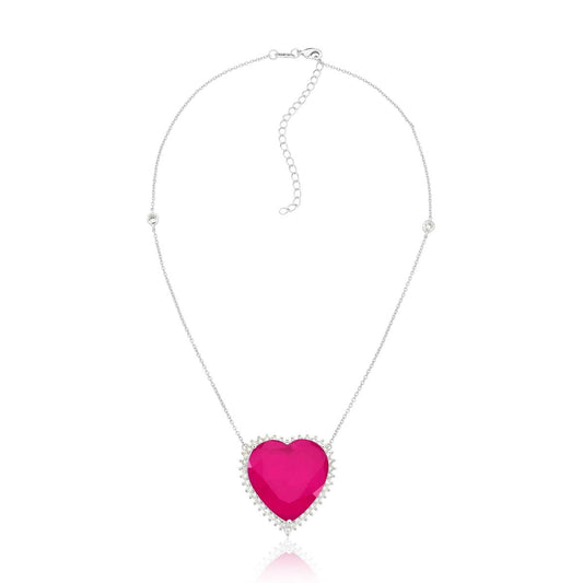 colar coracao rosa - Pétala Jóias