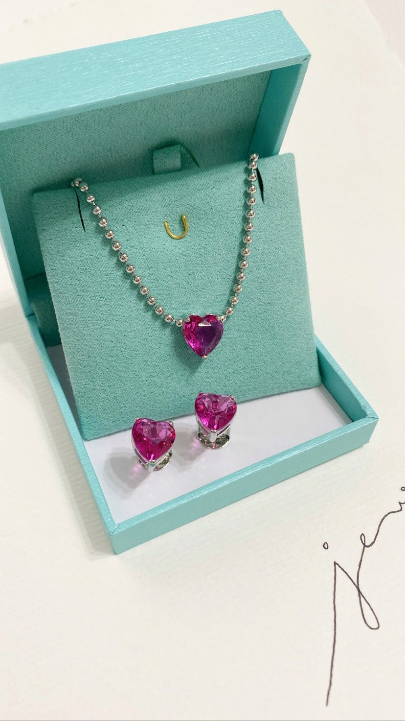 colar coração rosa ródio branco - Pétala Jóias