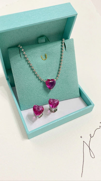 colar coração rosa ródio branco - Pétala Jóias