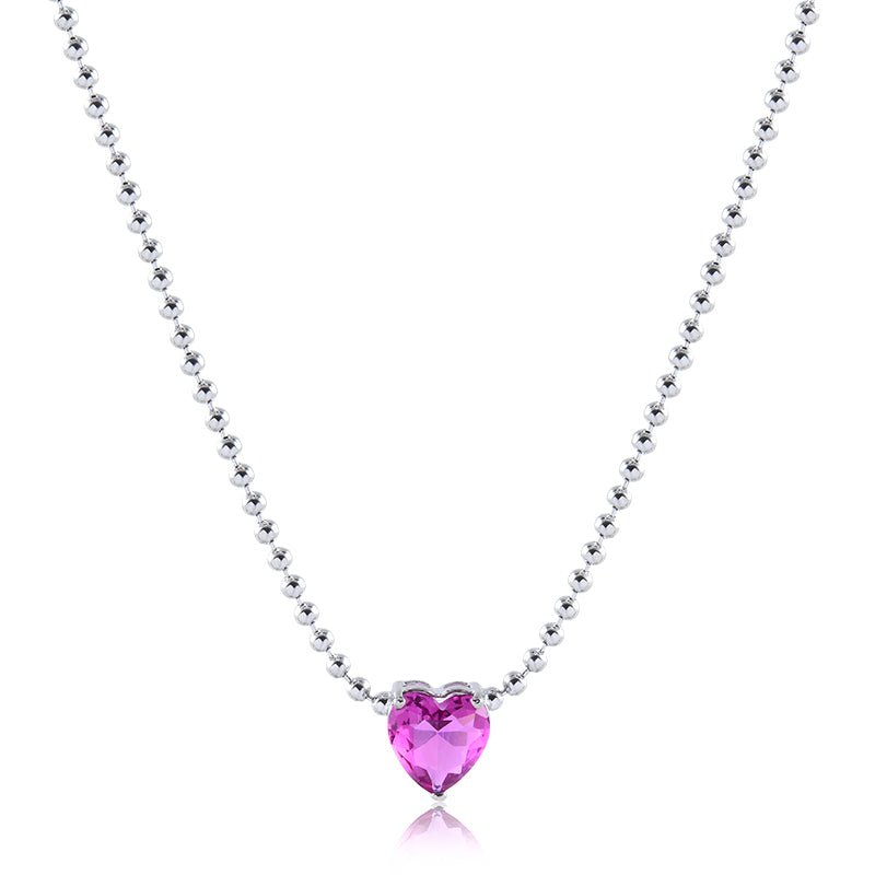 colar coração rosa ródio branco - Pétala Jóias