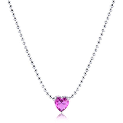colar coração rosa ródio branco - Pétala Jóias