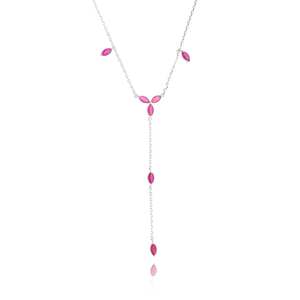 Colar gravata com pingentes flor cor magenta - Pétala Jóias