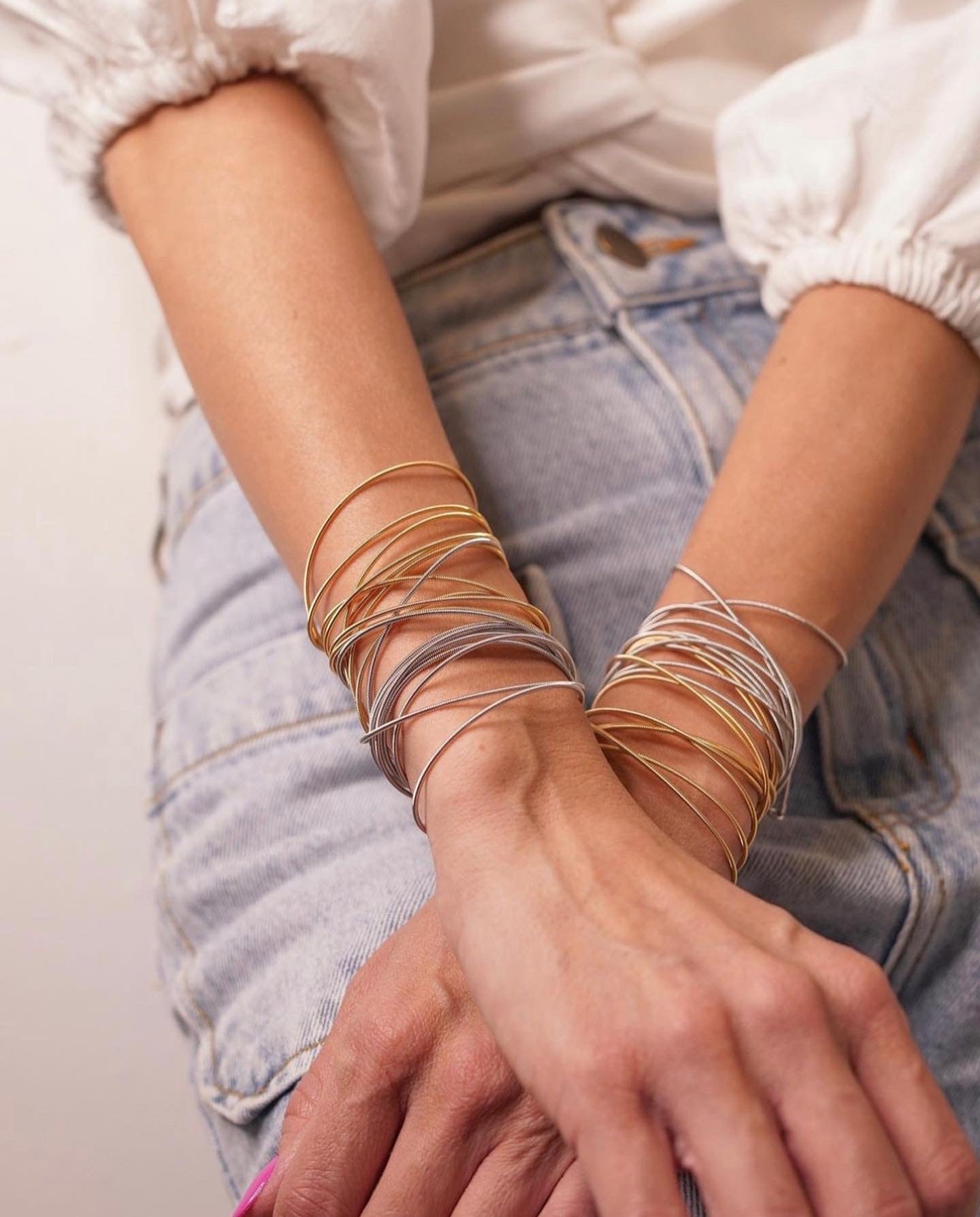 Cordão e Pulseira Maleável em Malha banho ouro - Pétala Jóias