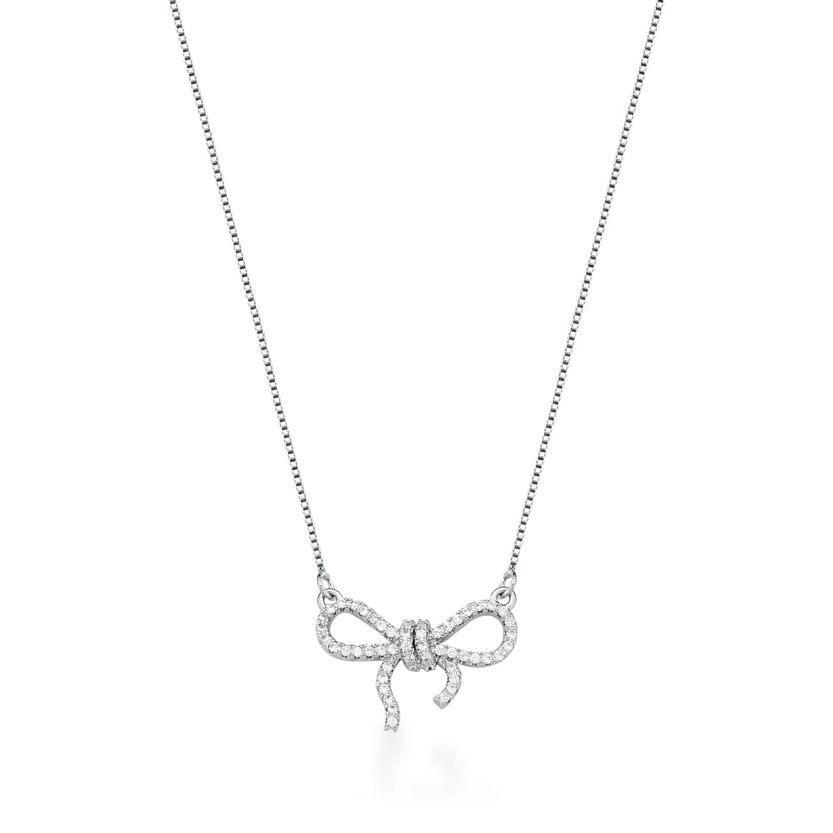Corrente com Pingente de Laço Cravejado RODIO - 45+5CM - Pétala Jóias