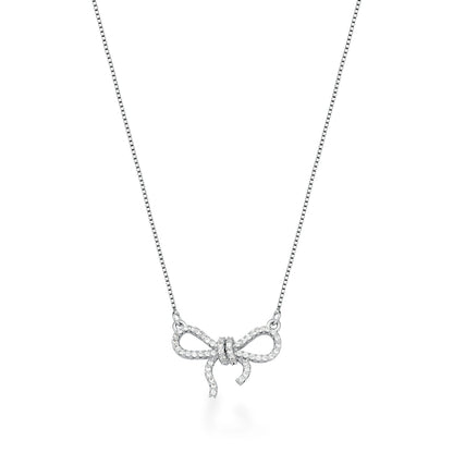 Corrente com Pingente de Laço Cravejado RODIO - 45+5CM - Pétala Jóias