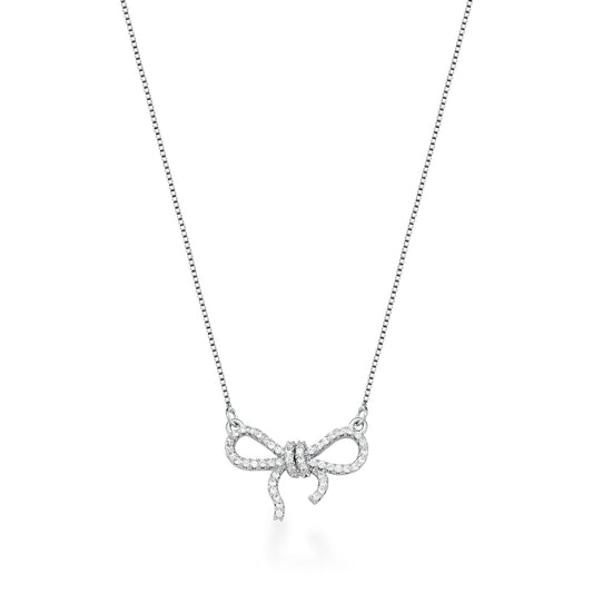 Corrente com Pingente de Laço Cravejado RODIO - 45+5CM - Pétala Jóias