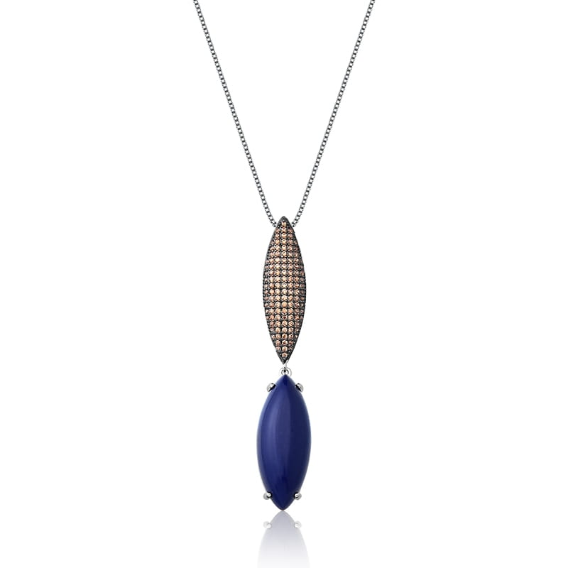 Corrente com Pingente Pêndulo Cabochão Safira - Pétala Jóias