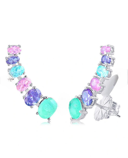 ear cuff prata cristais coloridos - Pétala Jóias