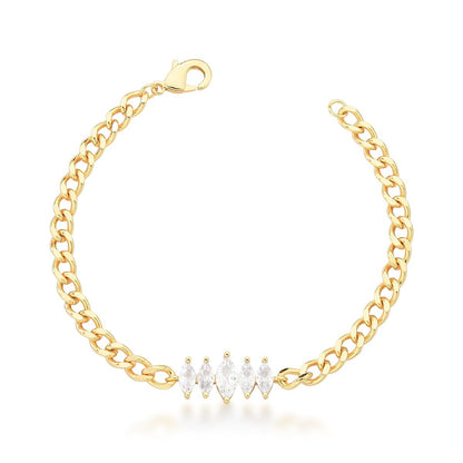 Pulseira Com Zircônias Em Navetes Brancas banho OURO - Pétala Jóias